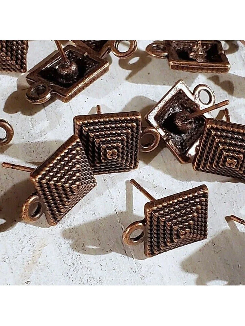 Avant Garde Antique Copper Egyptian Pyramid Dotted Earring Post Findings 2 pcs